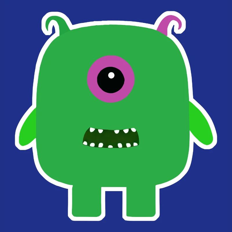 Green Cyclops Monster | Cute Square Alien 