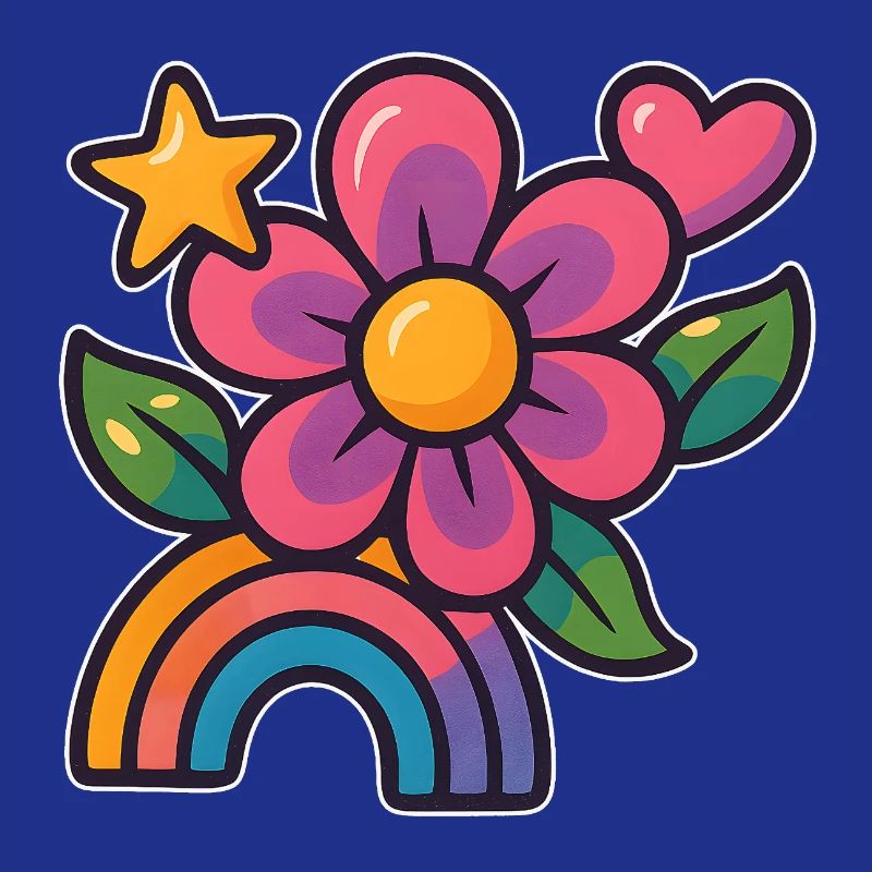 Bunte Blumen- und Regenbogen-Illustration 