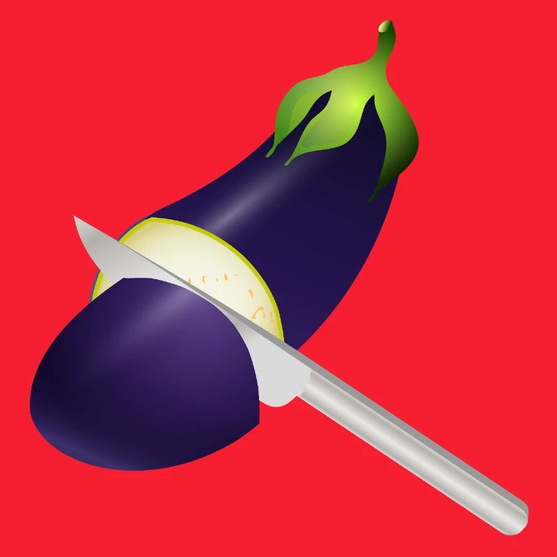 Glowing Eggplant with Kitchen Knife
