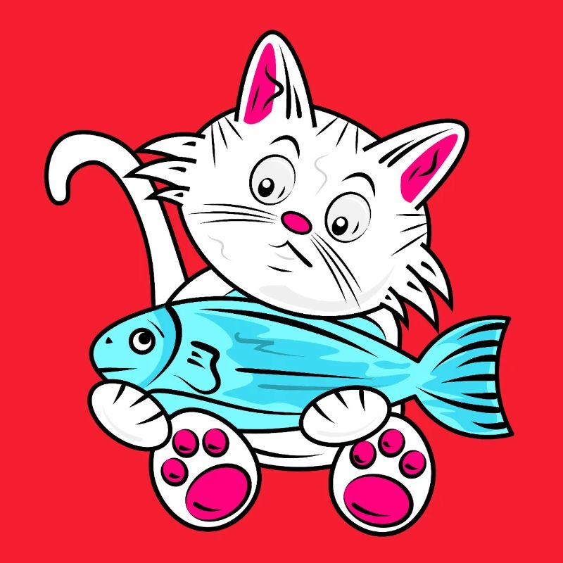 Small Cat and Blue Fish