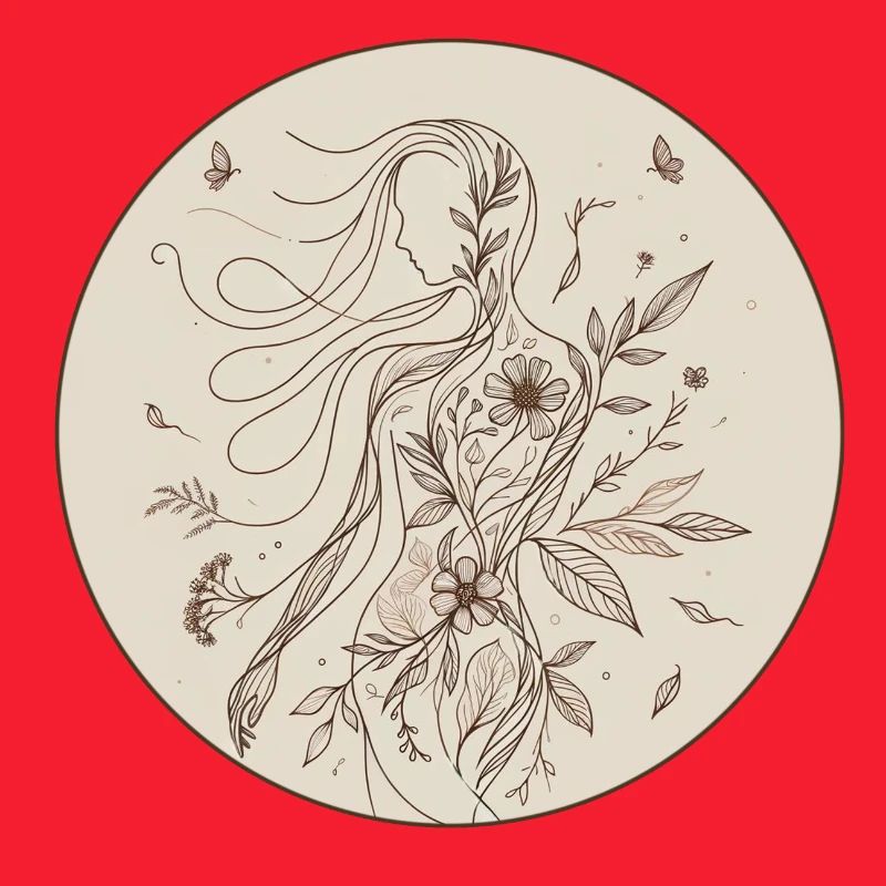 Botanical femininity in an ornamental circle