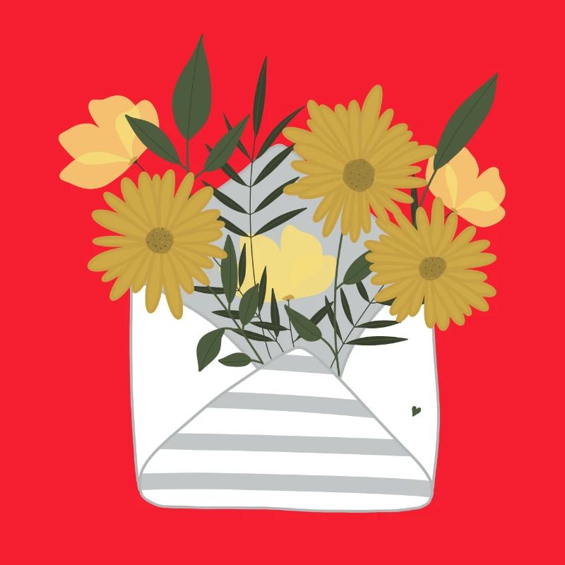 A small floral greeting by post in an envelope