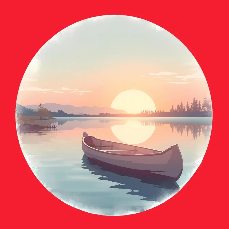 Sunset Calm Lake Canoe