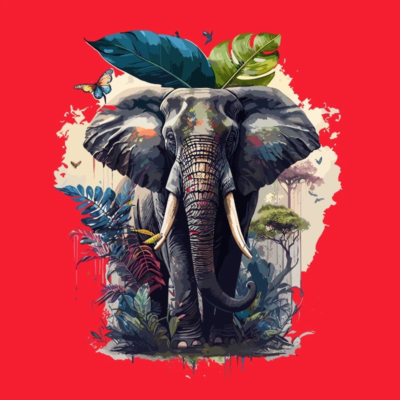 Farbenprächtiger Elefanten-Dschungel-Print