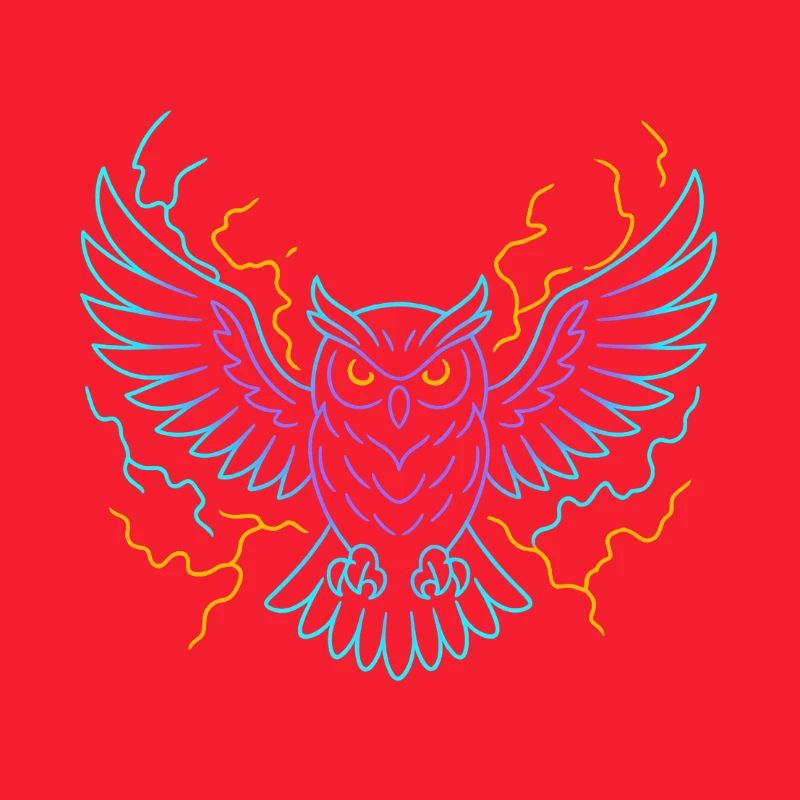 Neon Owl with Lightning Bolts