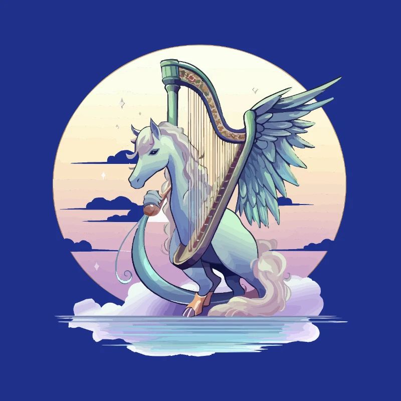 Pegasus mit Harfe am Abend