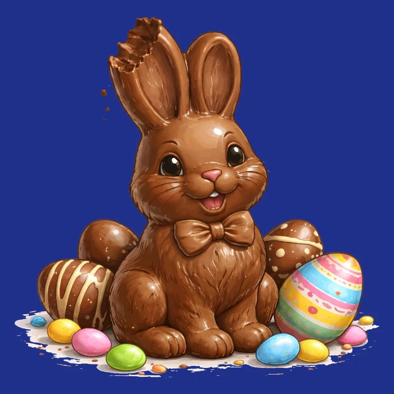 Chocolate bunny with Easter eggs