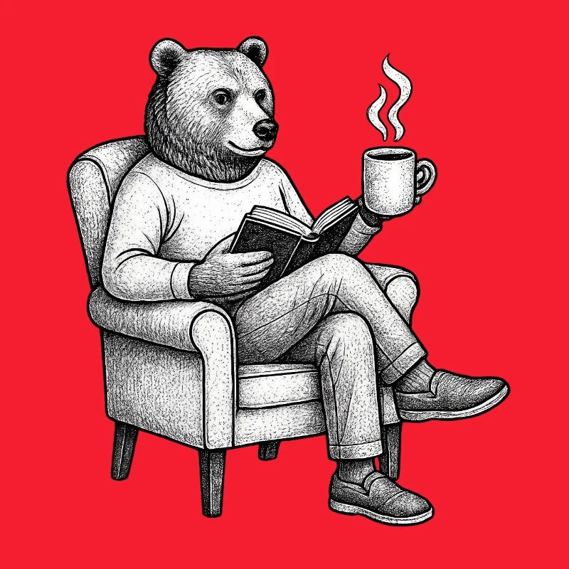 Bärenleser mit Buch und Tasse
