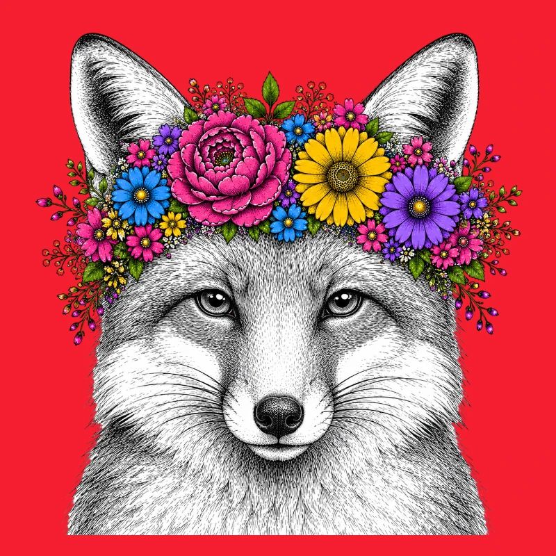 Fuchskopf mit Blumenkranz