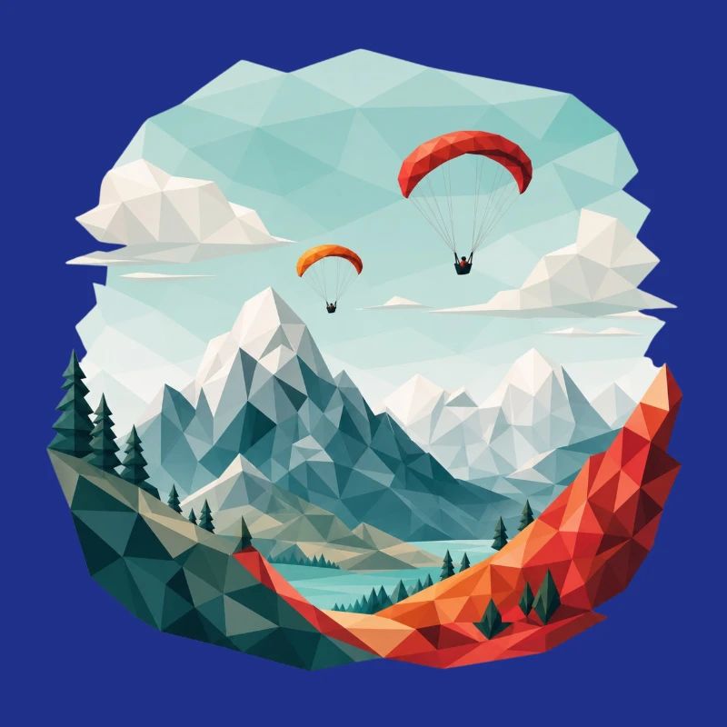 Paragliding Mountain Landscape Polygon Art