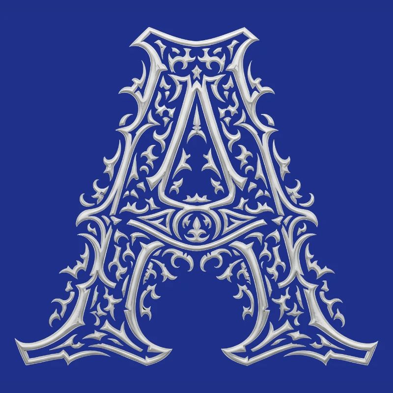 Letter A with silver arabesques