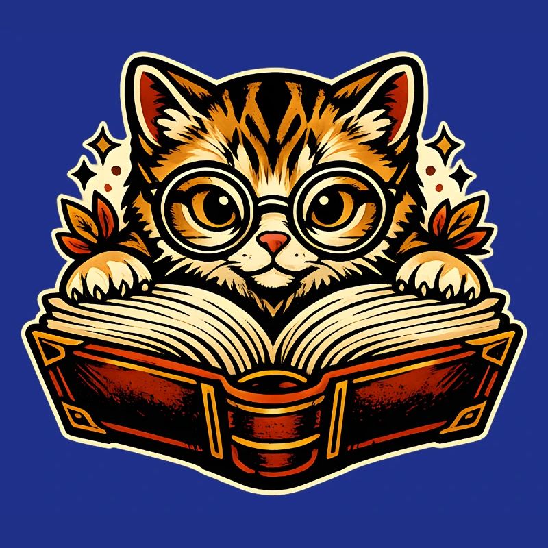 Kitten with glasses reading