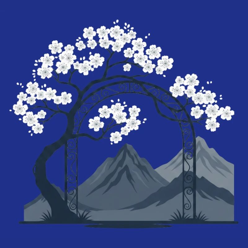 Sakura Bogen über Bergkette