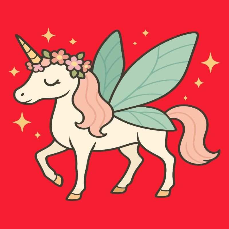 Niedliches Feen-Einhorn mit Blumen und Glitzern