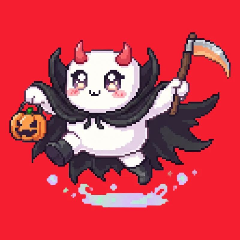 Pixel Halloween Demon with Jack-o-lantern