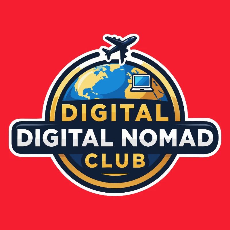 Digital Nomads Club Emblem Working Under Palm Trees