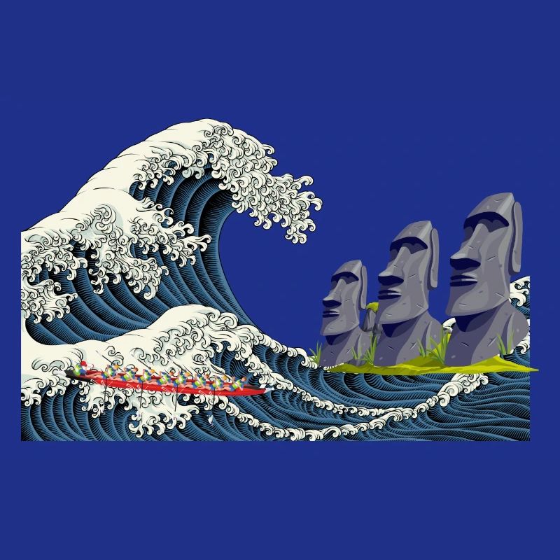 Big Wave Hokusai statues easter island chile