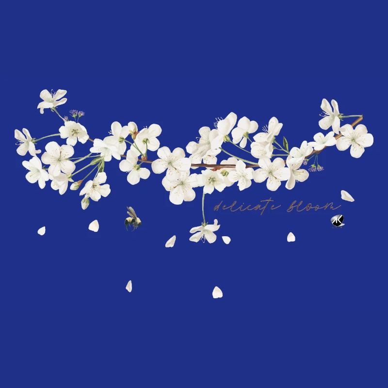 Illustration d’une branche de cerisier avec fleurs blanches
