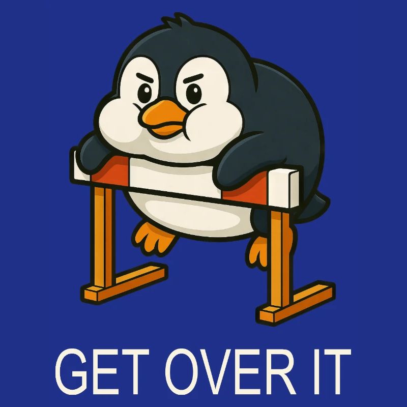 Chubby penguin hurdles running quote get over it