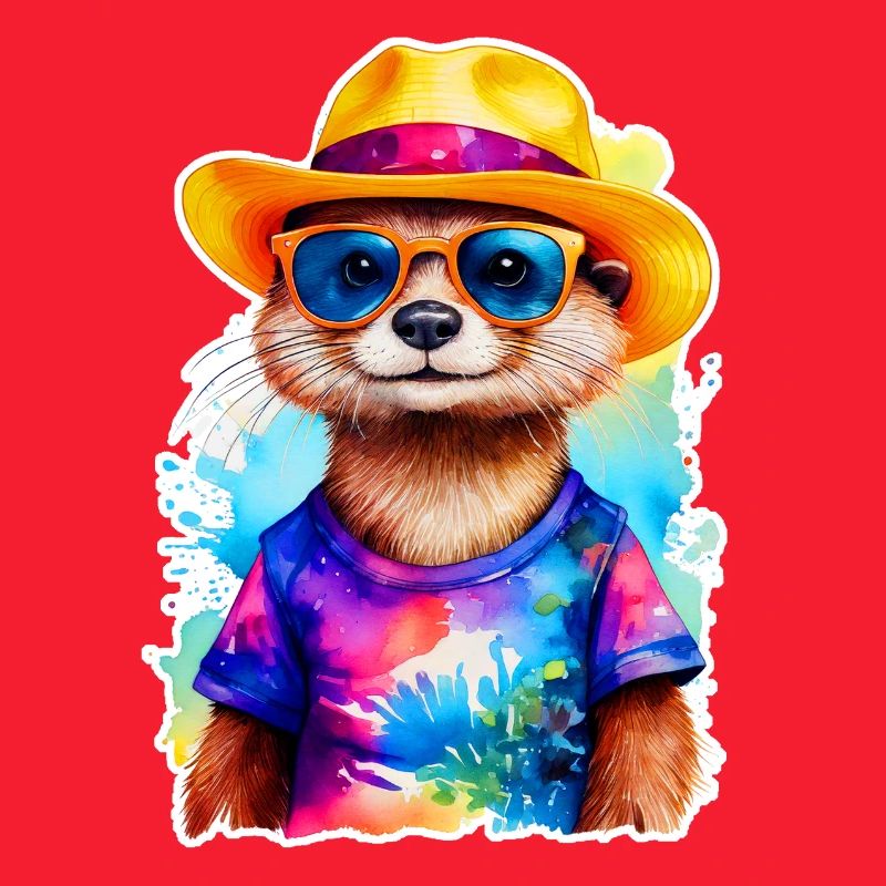 Otter with straw hat