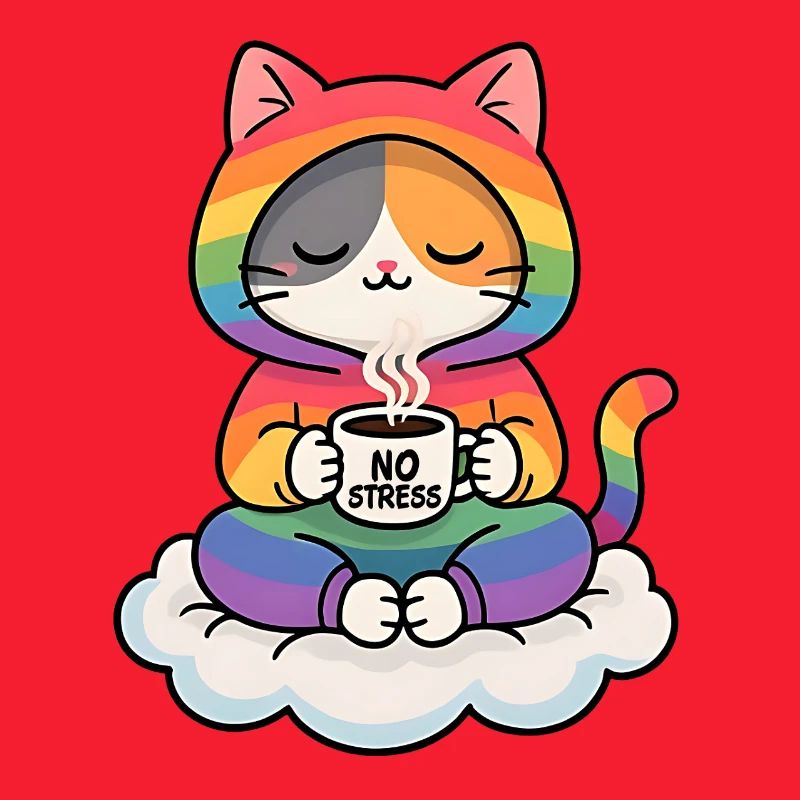 Regenbogenkatze auf einer Wolke
