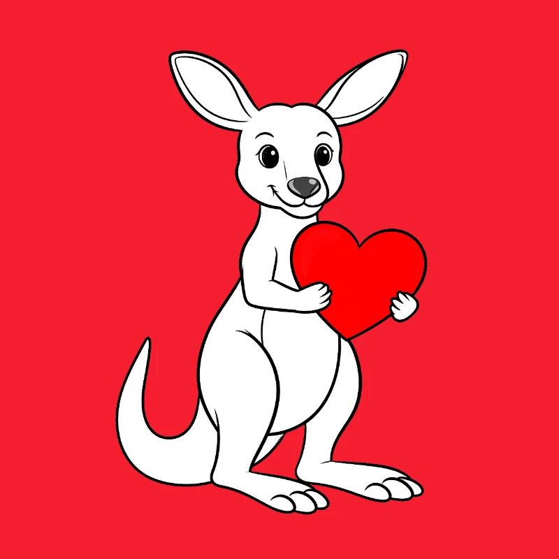 White kangaroo with red heart
