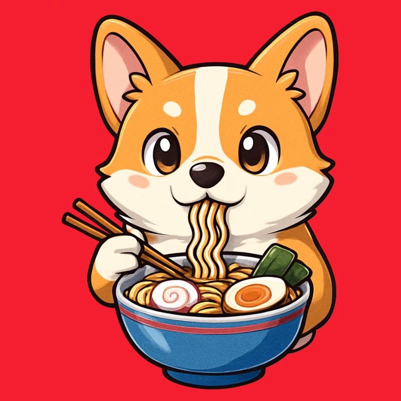 Corgi Eats Ramen Noodles