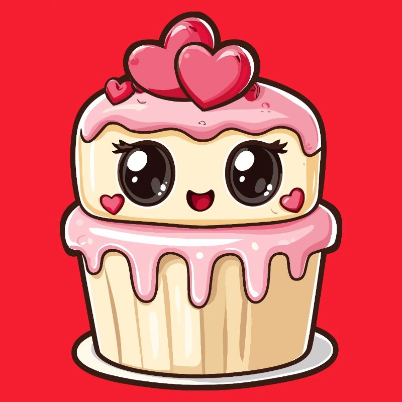 Kawaii Cupcake mit Herzen