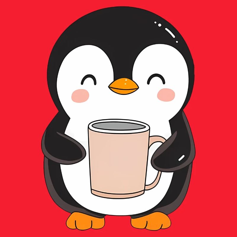 Cute Penguin Holding Coffee Cup - Adorable Design