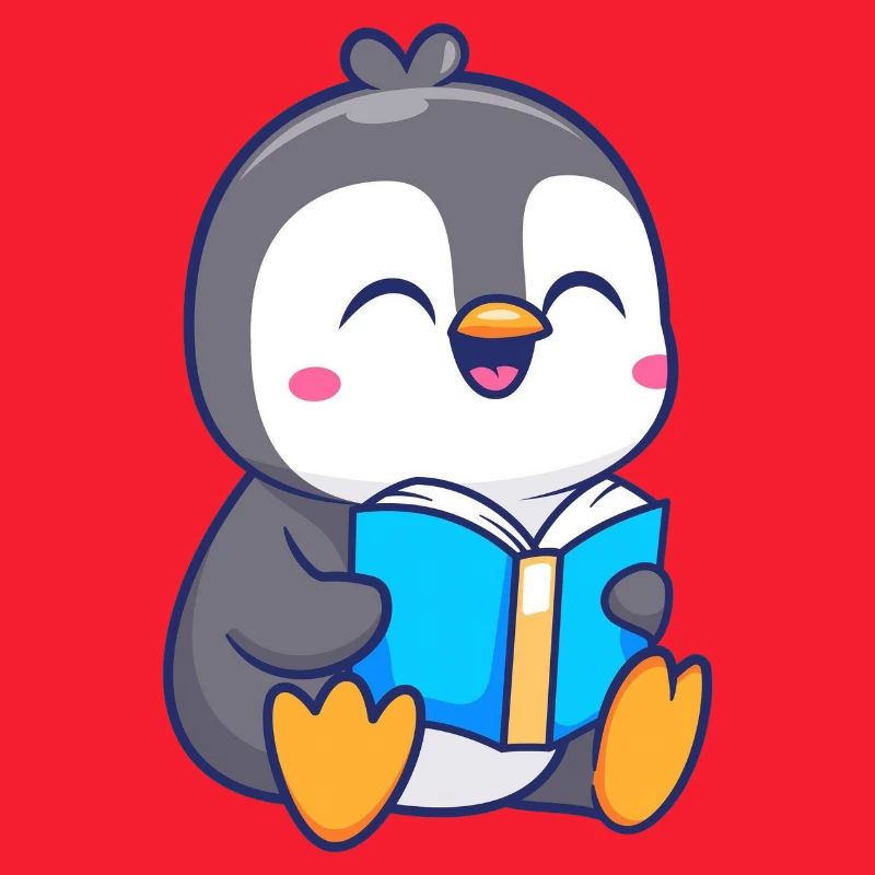 Adorable Penguin Reading Book Design
