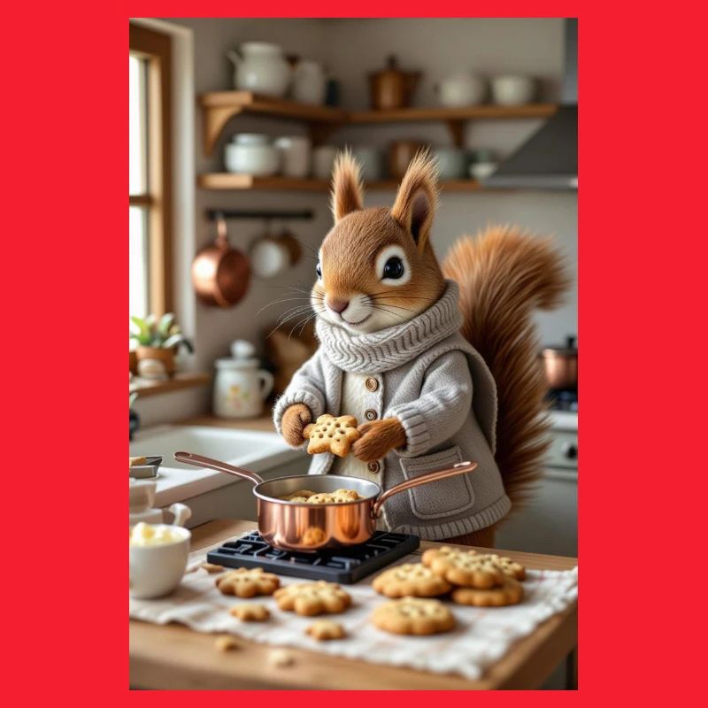 Squirrel in Winter Kitchen Cozily