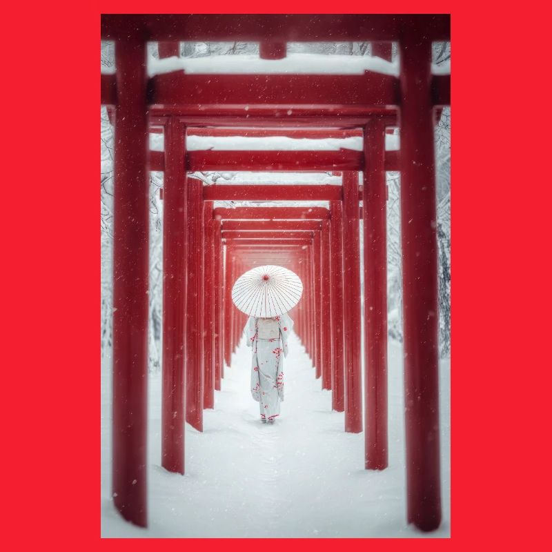 Roter Torii Schneepfad-Kimono