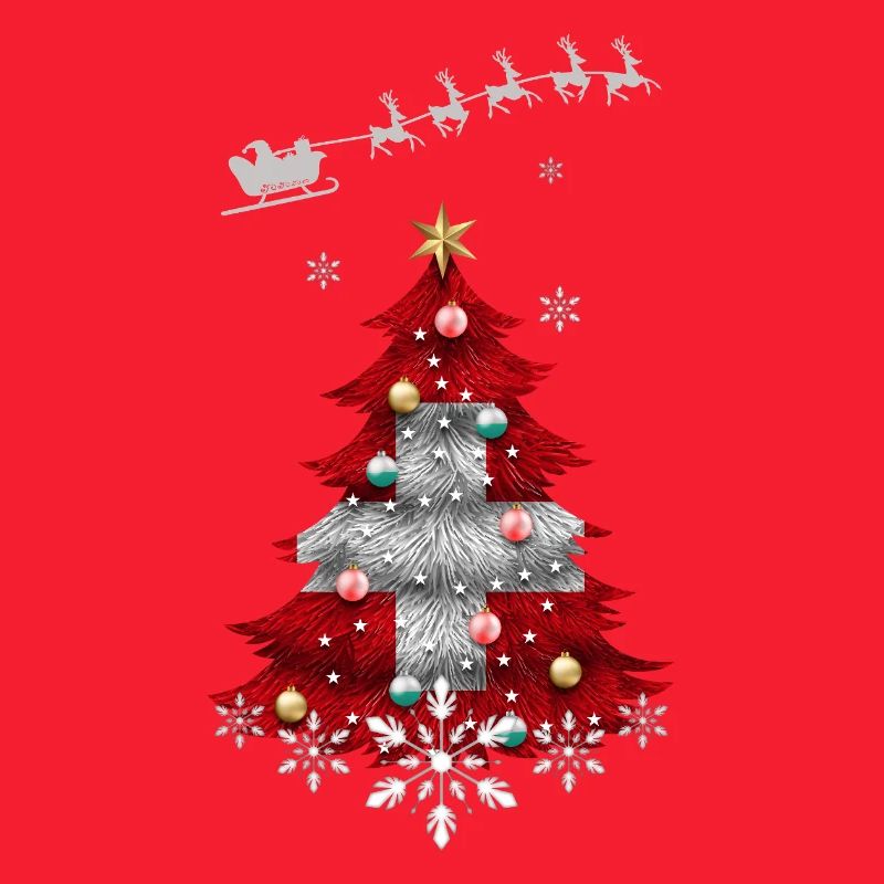 Weihnachtsbaum mit Schweizer Fahne
