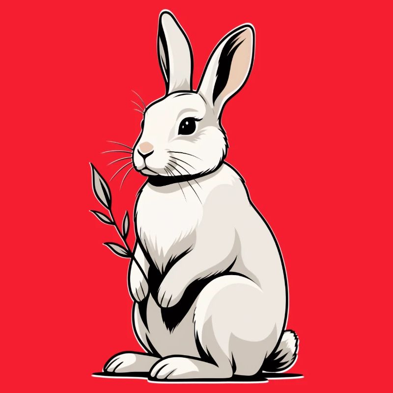 Lapin blanc à plante feuillue