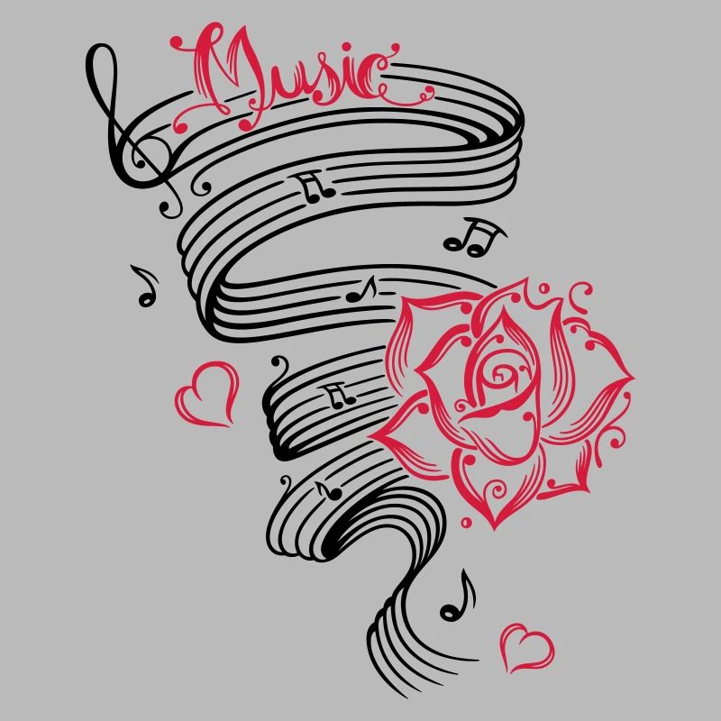 Notes musicales avec musique et fleur.