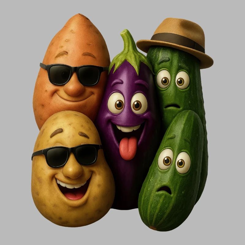 Cheerful vegetable heroes group
