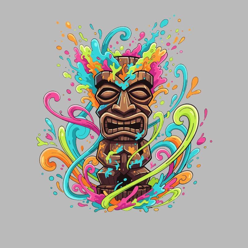 Masque Tiki dans une explosion de couleur
