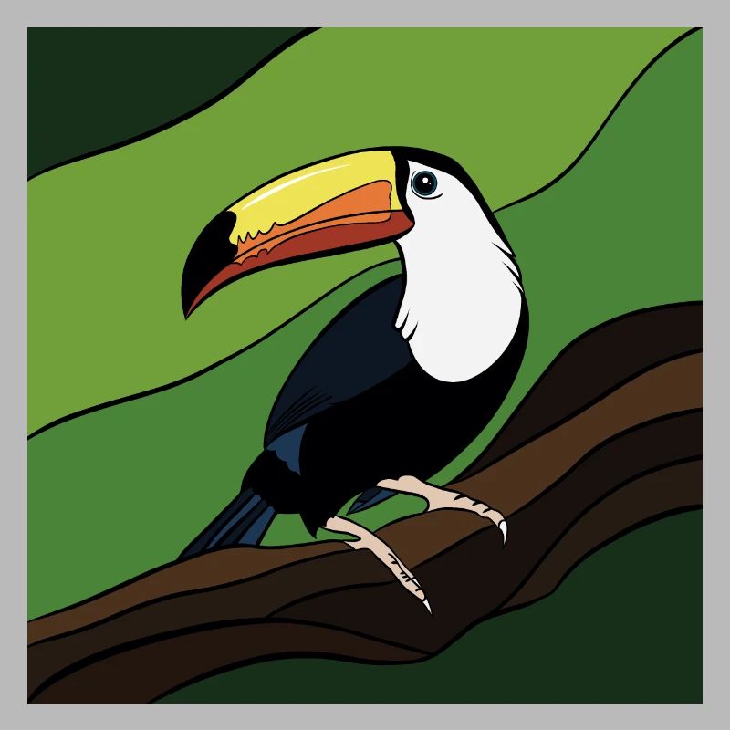 Oiseau avec bec coloré sur branche de feuille