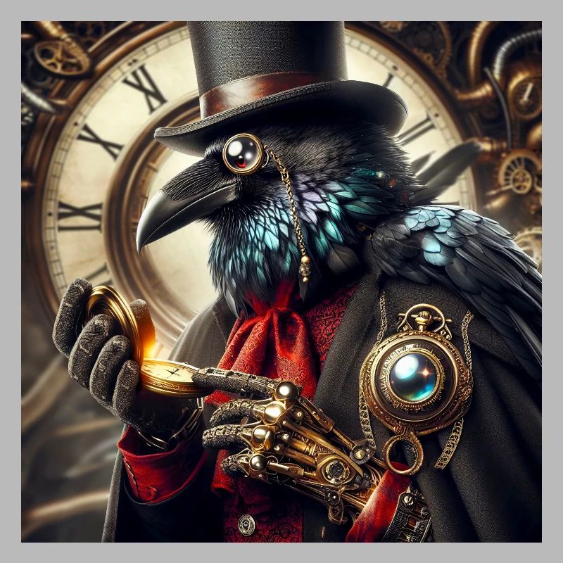 Corbeau Steampunk Élégant à Chapeau Haut de Forme