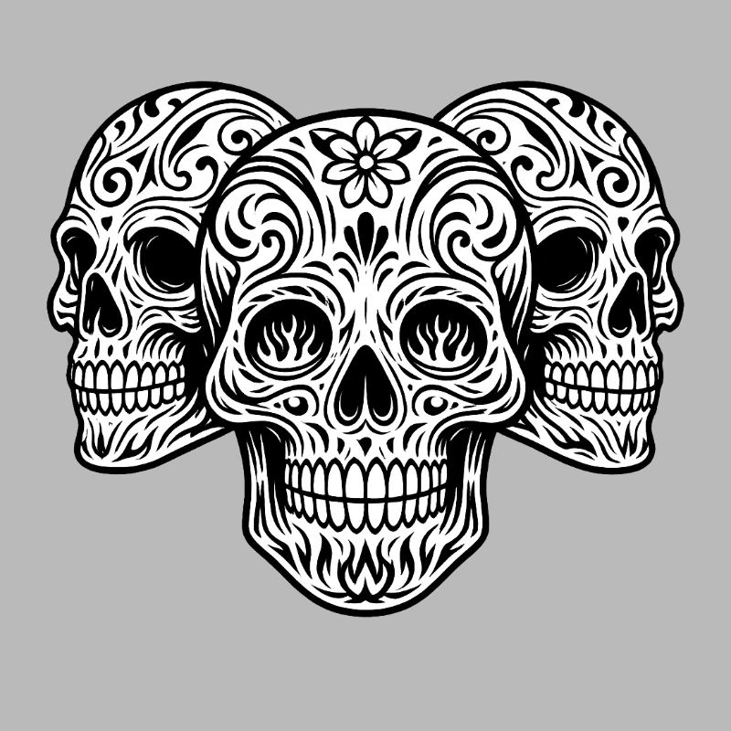 Ornamental three-part skulls