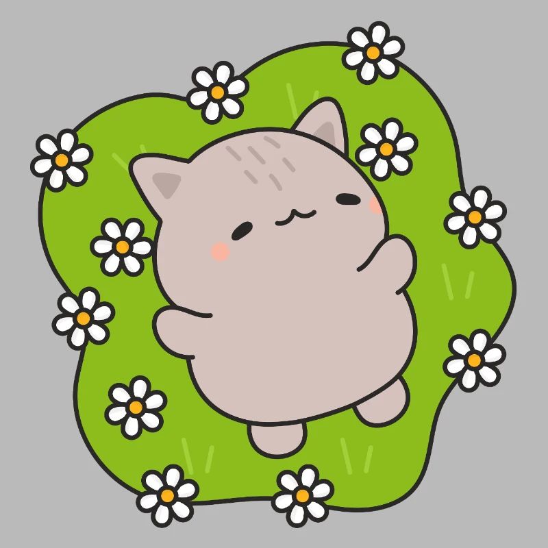 Chat mignon danse parmi des fleurs