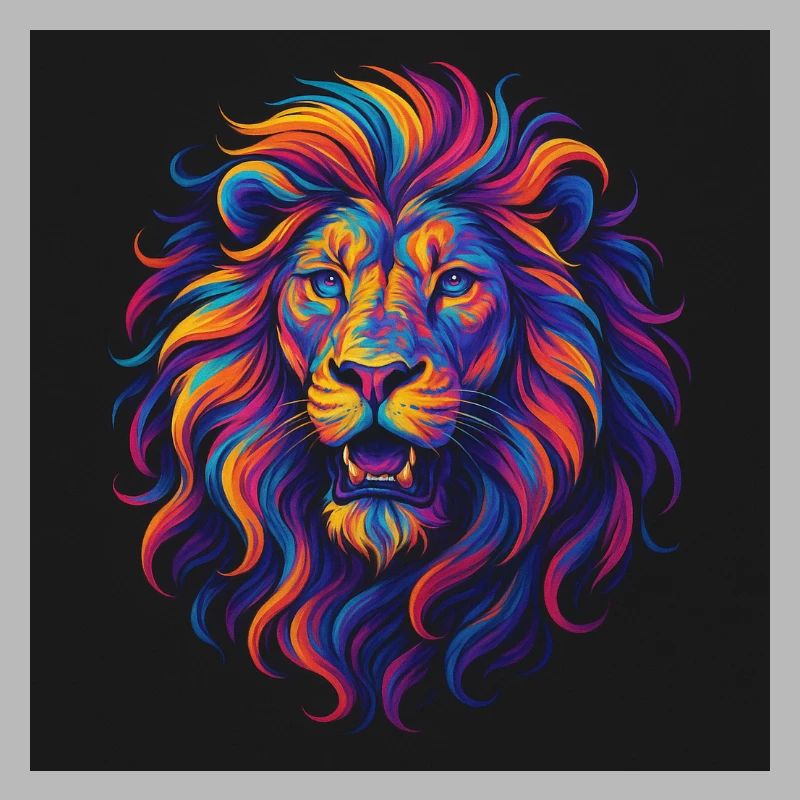 Neon Colors Lion Head Artwork
