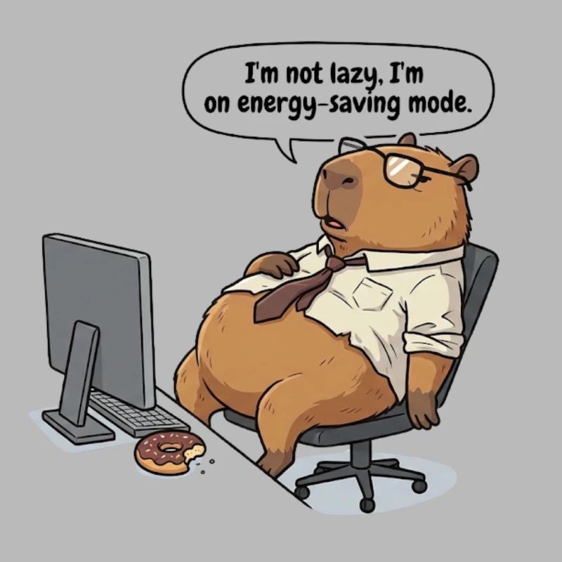 Energiesparender Capybara Biber am Arbeitsplatz