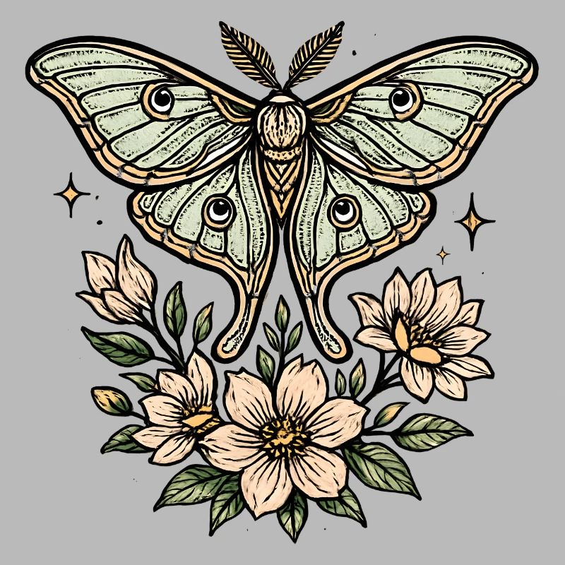 Papillon de nuit avec bouquet de fleurs