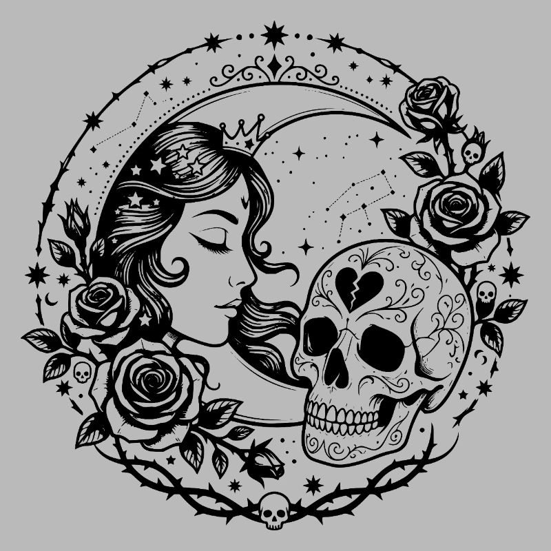 Gothic Moon Goddess Skull Rose Design