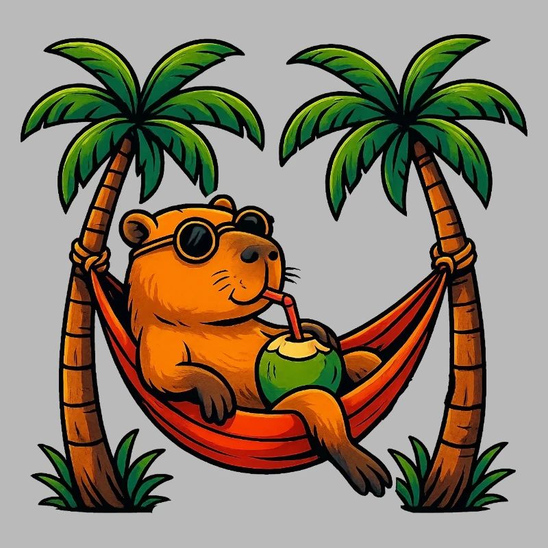 Tropical capybara Relaxing in Coconut Hammock