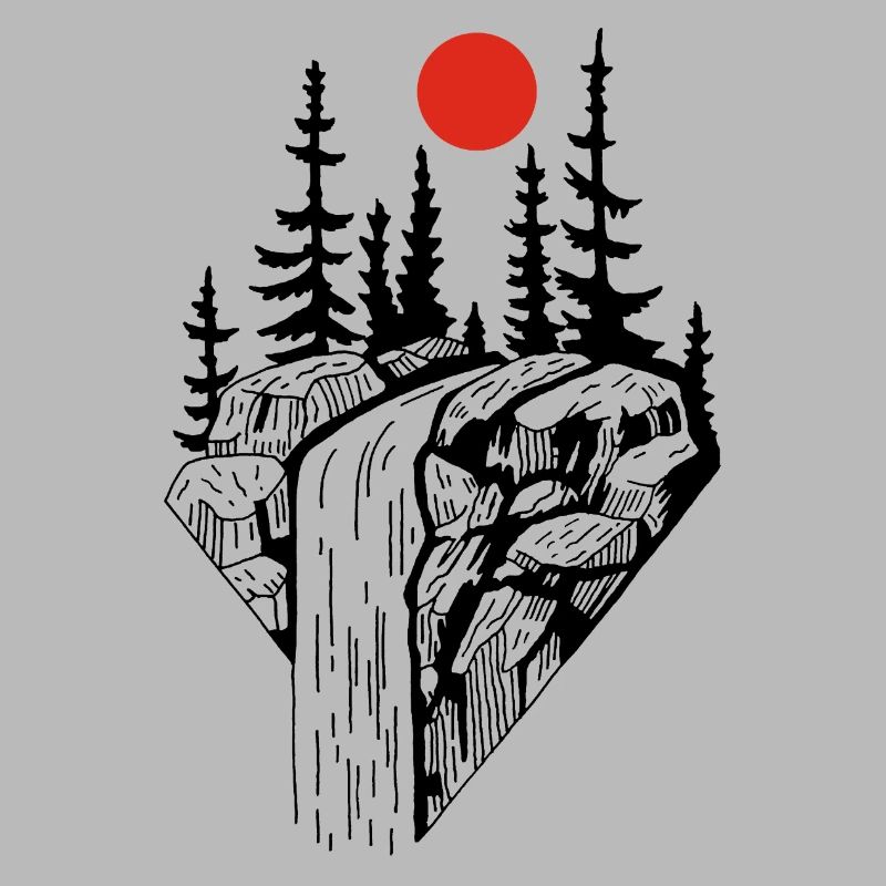 Die rote Sonne und der schwarze Wasserfall