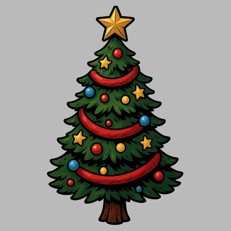 Comic-Weihnachtsbaum bunt geschmückt