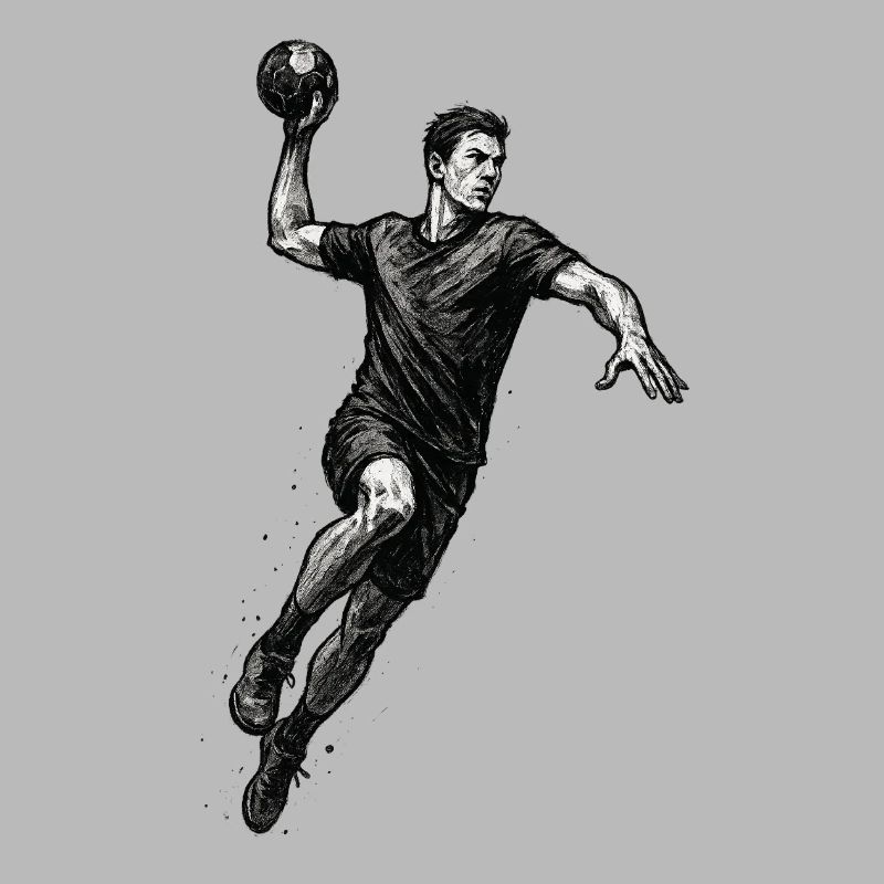 Dynamic handball player in black illustration