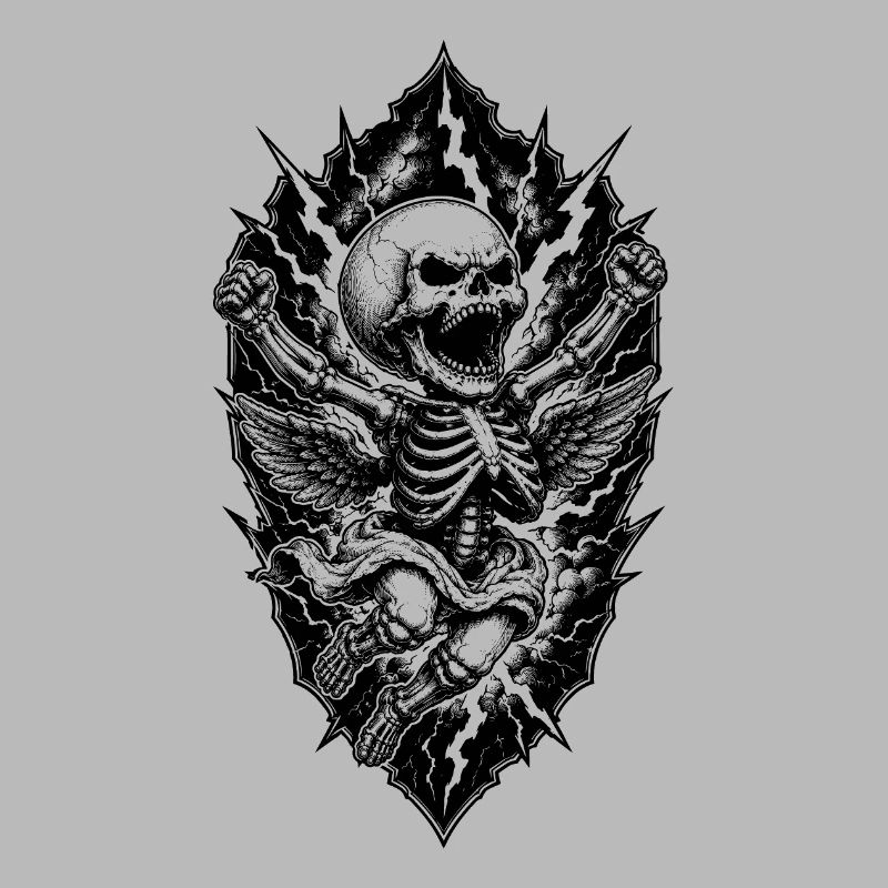 Skelett Engel mit Blitzen Gothic Motiv